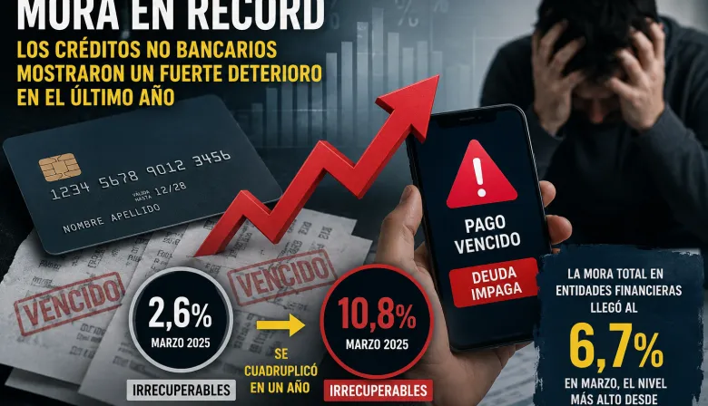 Crece la mora en créditos no bancarios y ya hay niveles récord de deudas irrecuperables